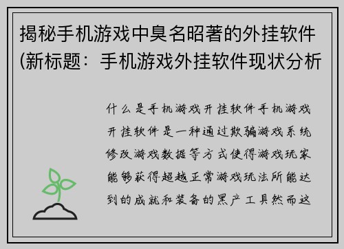 揭秘手机游戏中臭名昭著的外挂软件(新标题：手机游戏外挂软件现状分析及防范措施)